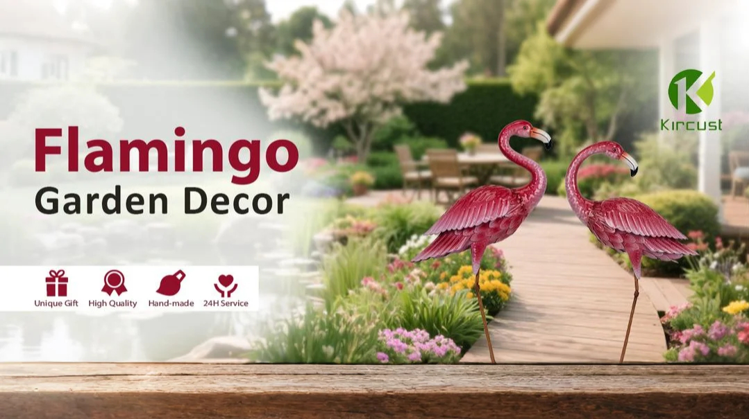 Estatuas decorativas flamencos metálicos para jardín 2 unidades miniatura 7