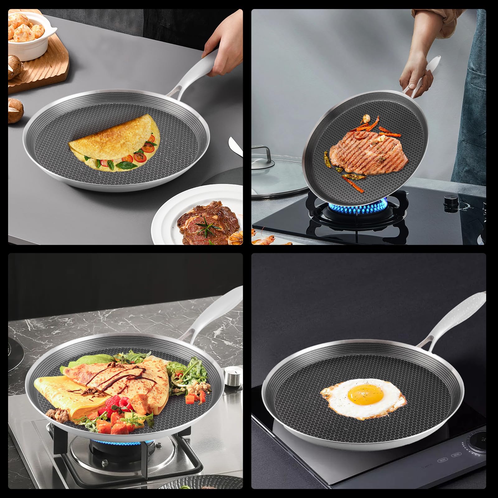 Honeycom - Padella per crepe antiaderente in acciaio inox, 28 cm, compatibile con induzione, senza PFOA (28 cm)