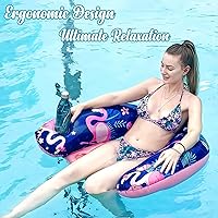 Vista 5 de Inflatable Pool Float Chair - Floating Pool Chair Adult Pool Float Seat with Cup Holder and Backrest, Portable Lounge Floats for Swimming Pool Party