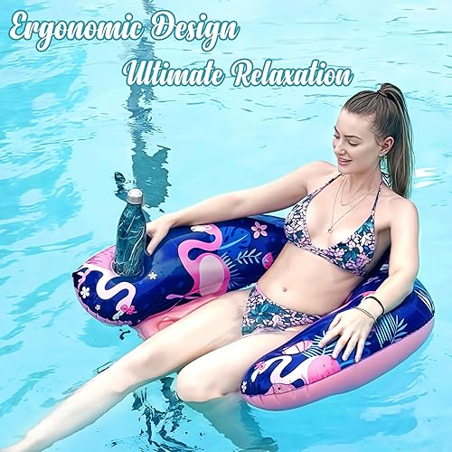 Miniatura 5 de Inflatable Pool Float Chair - Floating Pool Chair Adult Pool Float Seat with Cup Holder and Backrest, Portable Lounge Floats for Swimming Pool Party