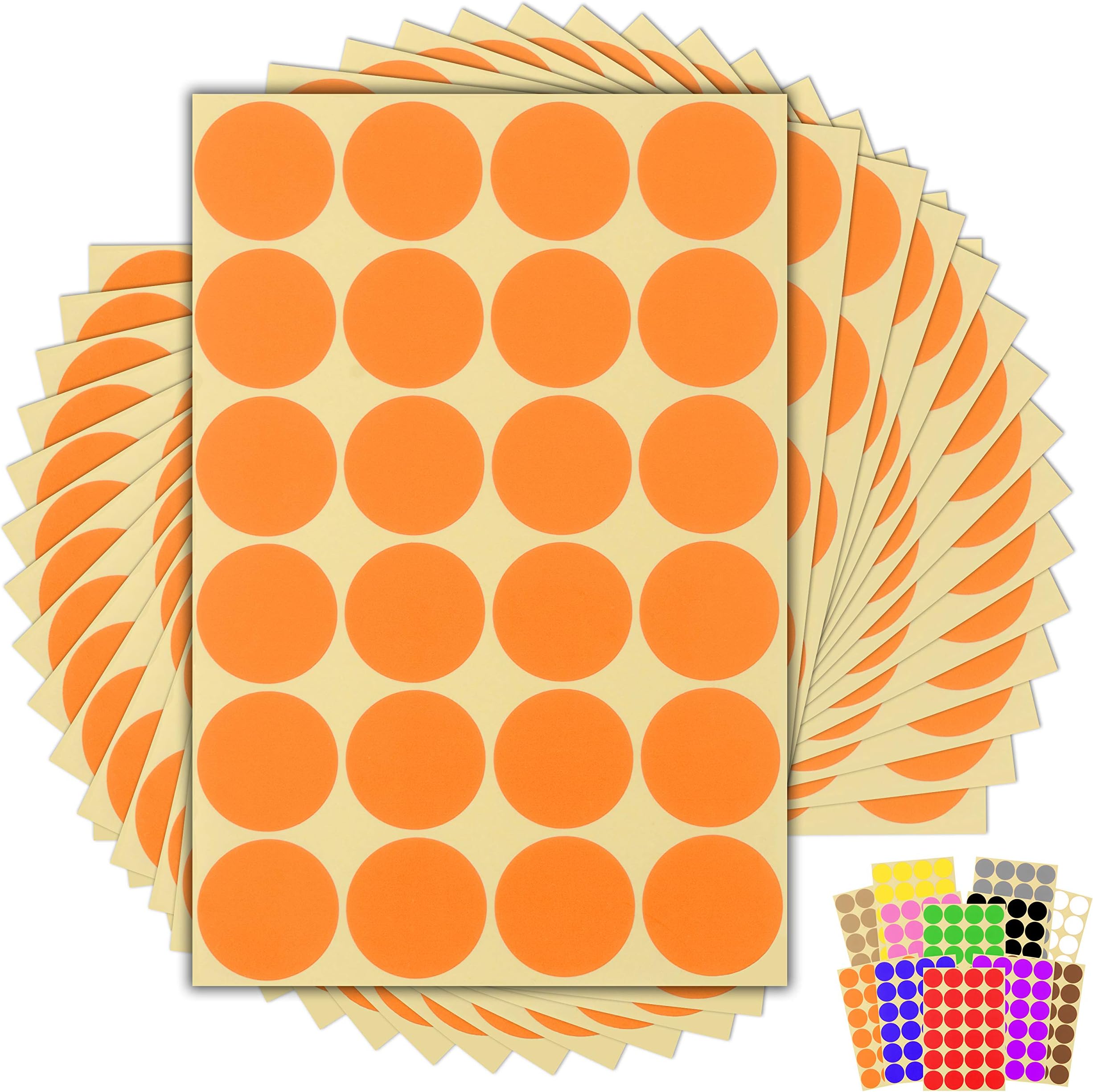 360 x Orange Sticky Dots - 32mm - Round Colour Coding Dot Stickers - 15 Sheets