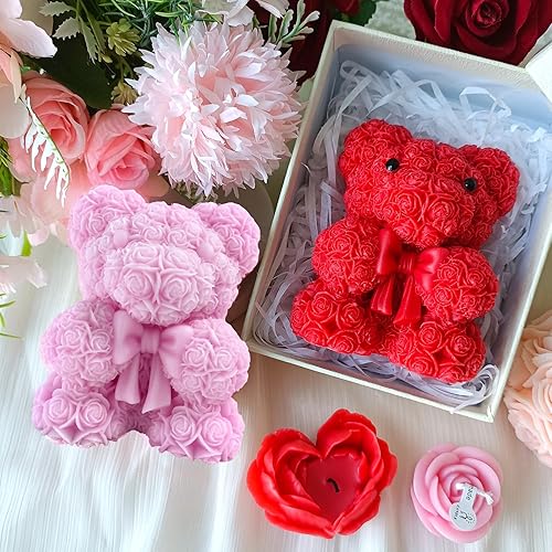Miniatura 5 de Midnadiy Molde de silicona de oso de rosas, molde de vela de oso 3D, moldes de resina de oso de peluche para jabones hechos a mano, velas