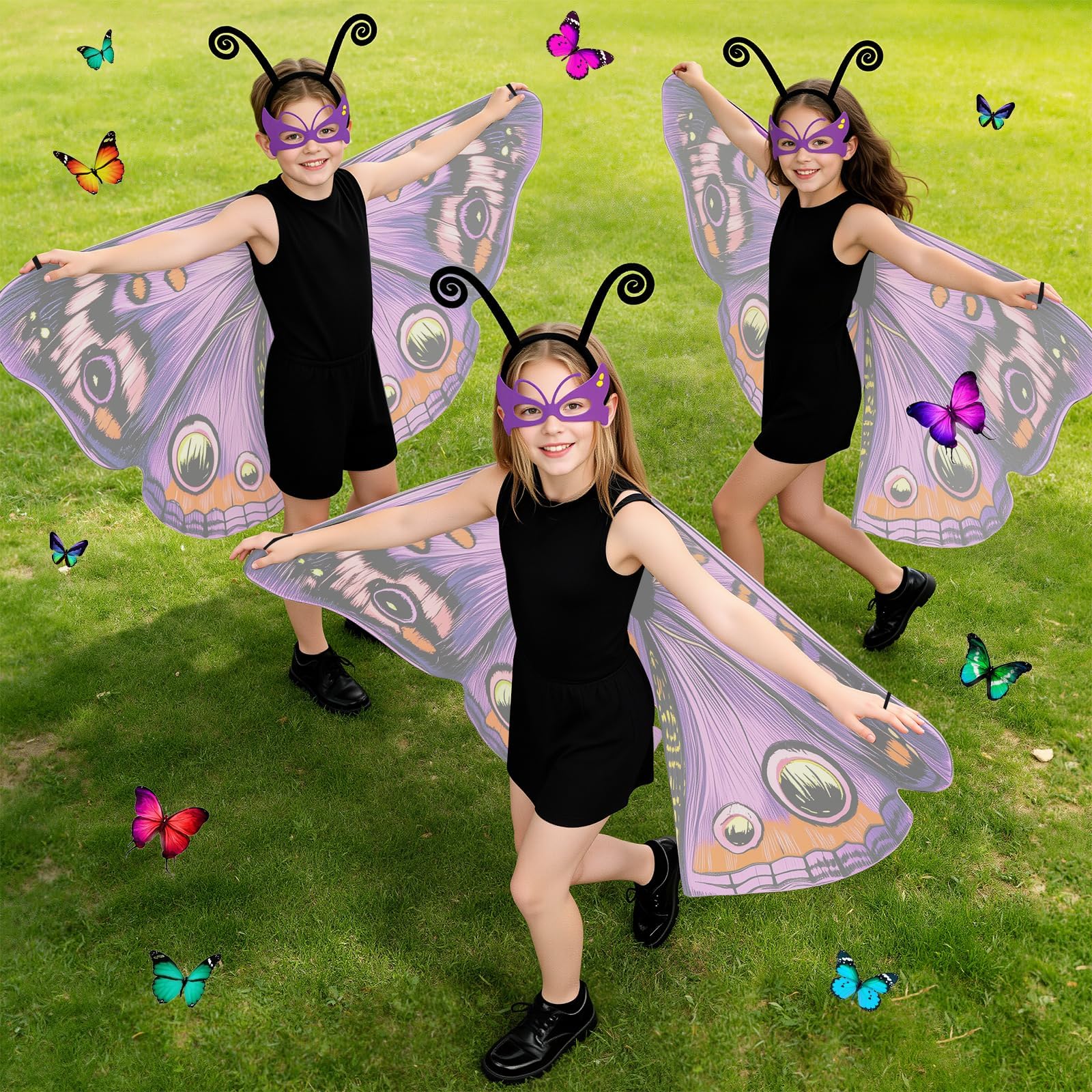 Disfraz Mariposa Niña, Alas Mariposa Disfraz con Máscara y Diadema, Suave y Transpirable, Capa de Alas para Navidad Carnaval Fiesta Pascua Cosplay — view 7