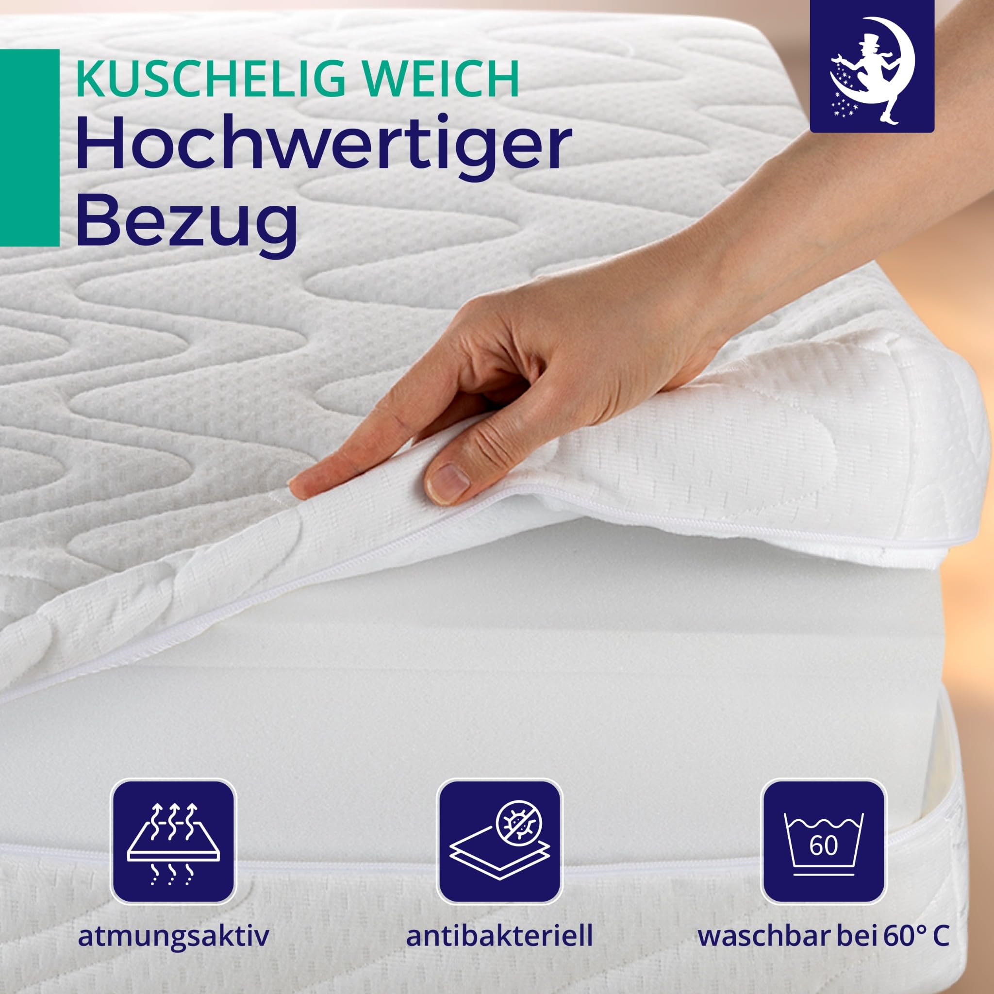Mister Sandman Matratze 90x200 cm – 7-Zonen-Taschenfederkernmatratze mit Kaltschaumschicht – Härtegrad H2 H3 – Federkernmatratze – Höhe 18 cm