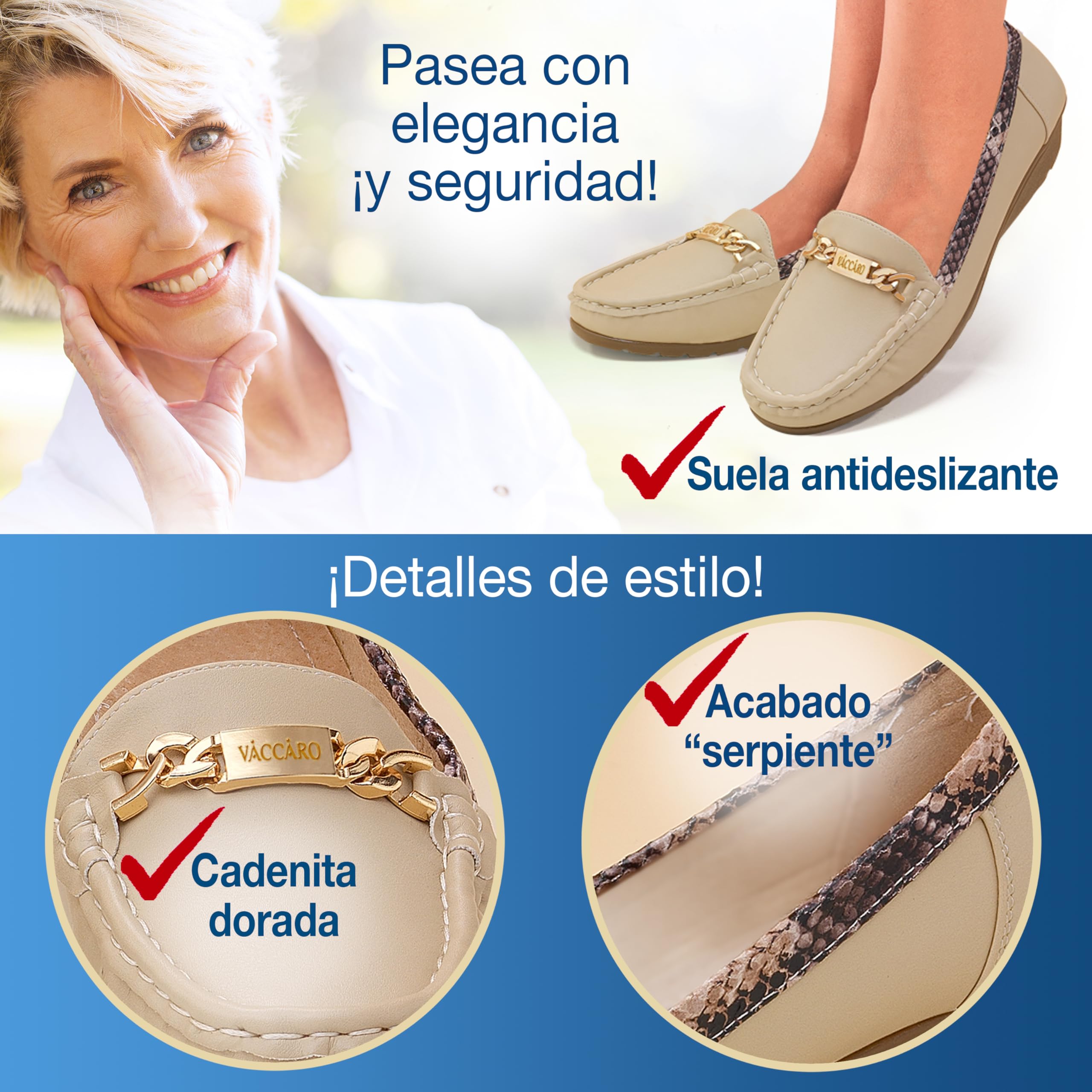 Zapatos señora Lady Chic Confort Fáciles de Poner: Ajustables. Horma Ancha: Flexibles. Plantilla Piel Acolchada. Cómodo Tacón de Cuña de 3,5 cm. Elegantes, Versátiles: 24 Horas de Comodidad