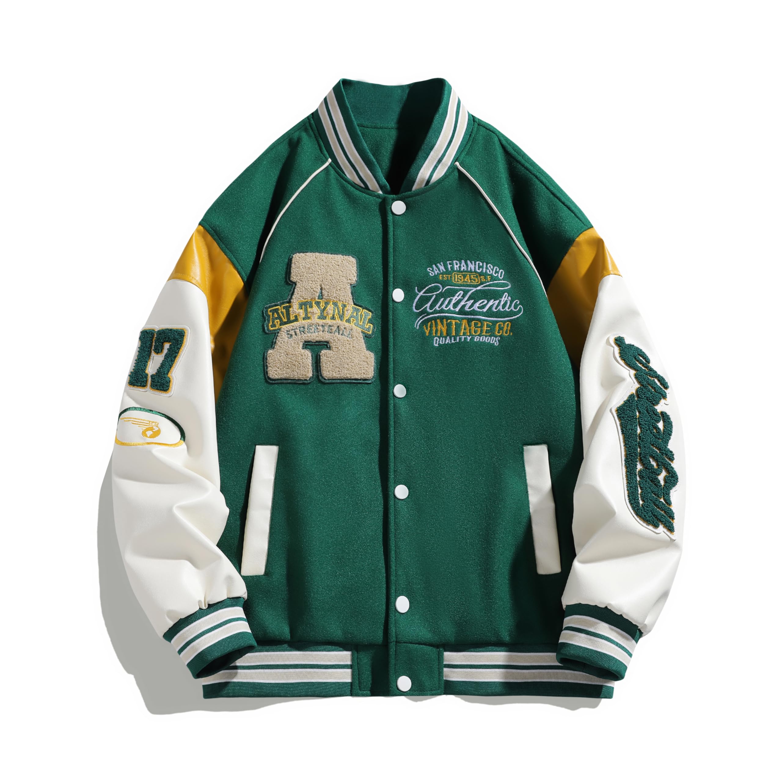 Mens Varsity Letterman Jackets: Vintage Streetwear Baseball Bomber Jacket for Men Women Casual Leather Sleeves Coat