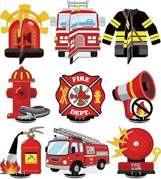 9PCS Firefighter Party Table Centerpieces, Fire Truck Birthday Decorations for Rescue Party