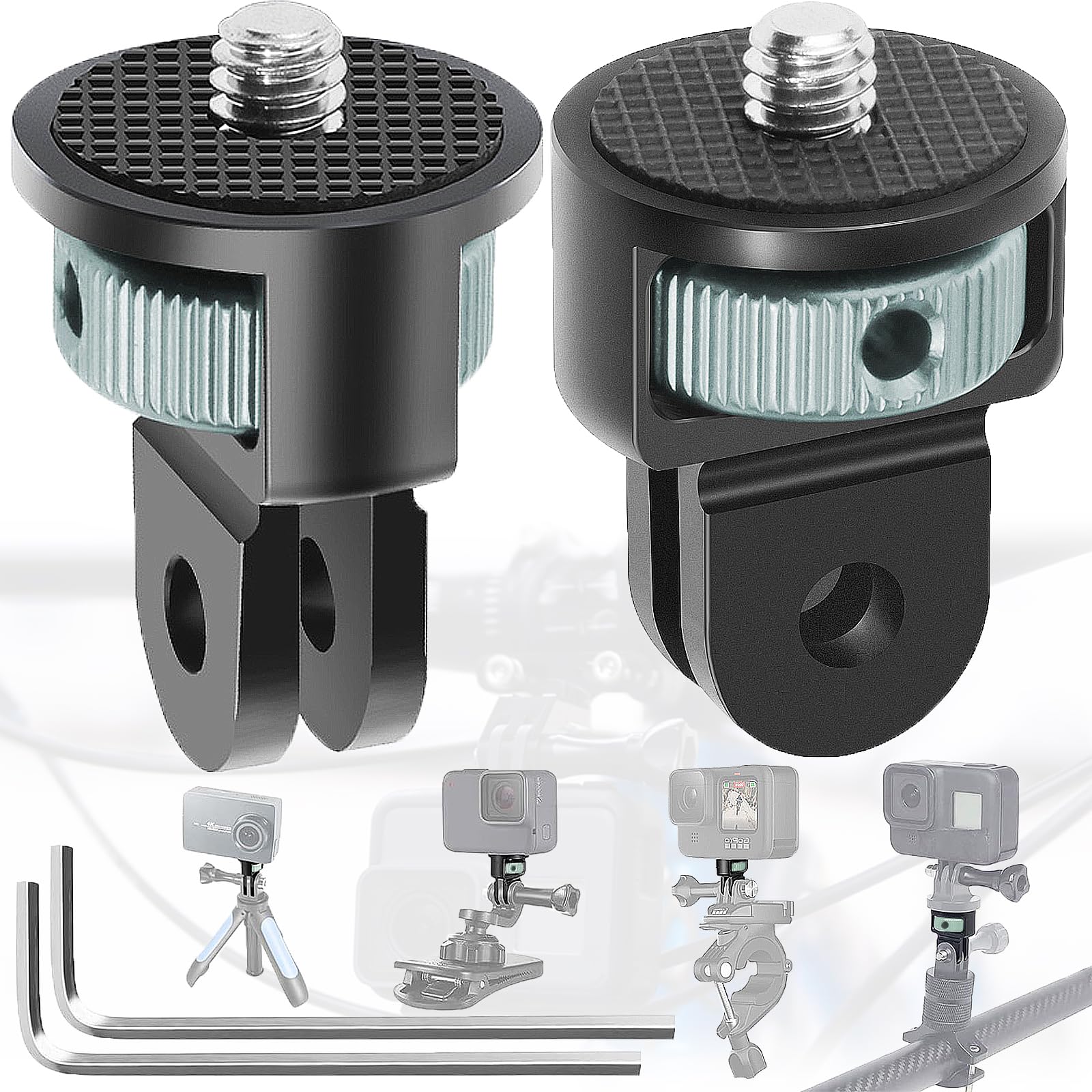 Begpoee 2 Pieces Tripod Adapter, 360° Adjustable Tripod Adapter, 1/4" Aluminum Adapter Camera Mount, Action Camera Mount