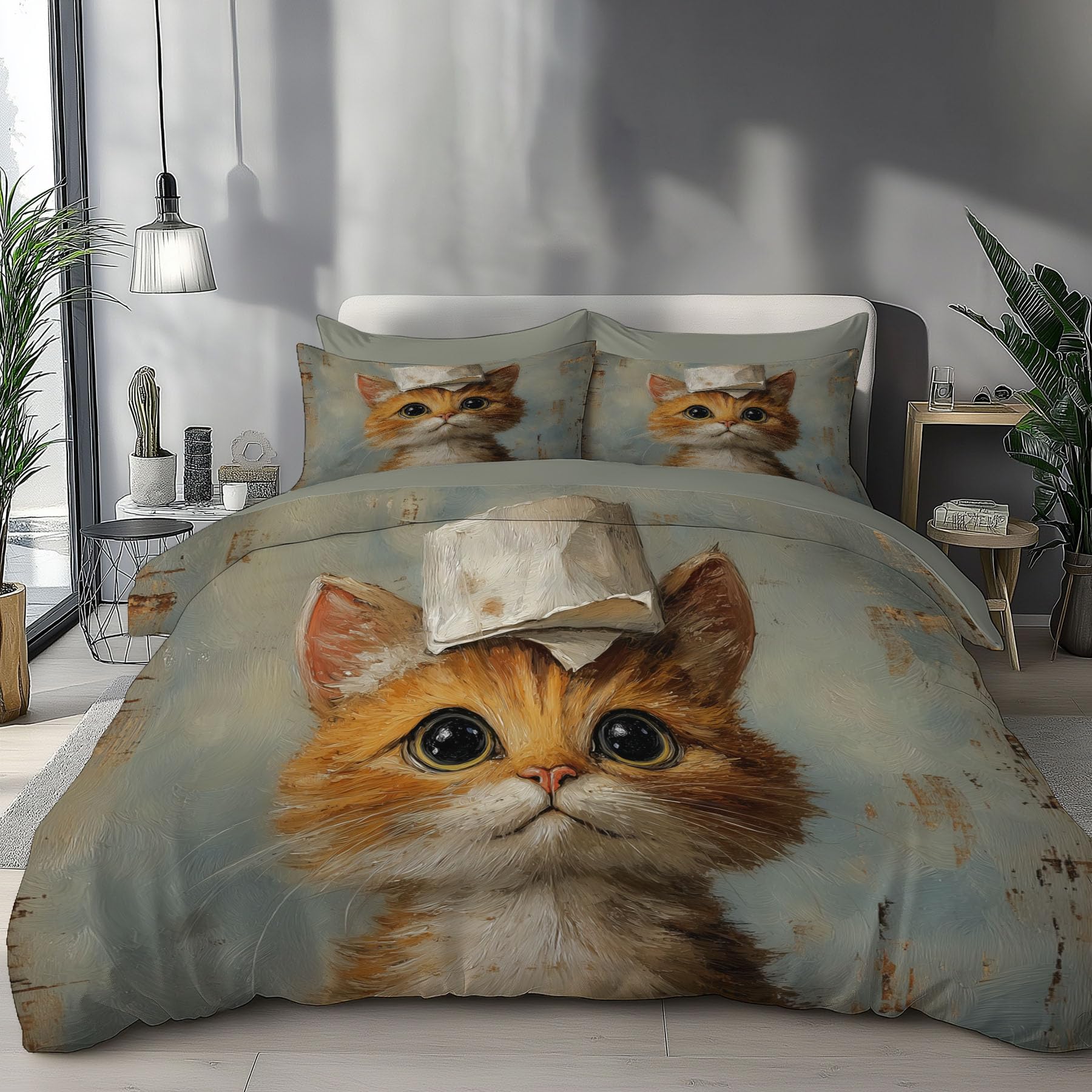 Parure de lit chat orange finis les draps froissés avec notre housse zippée