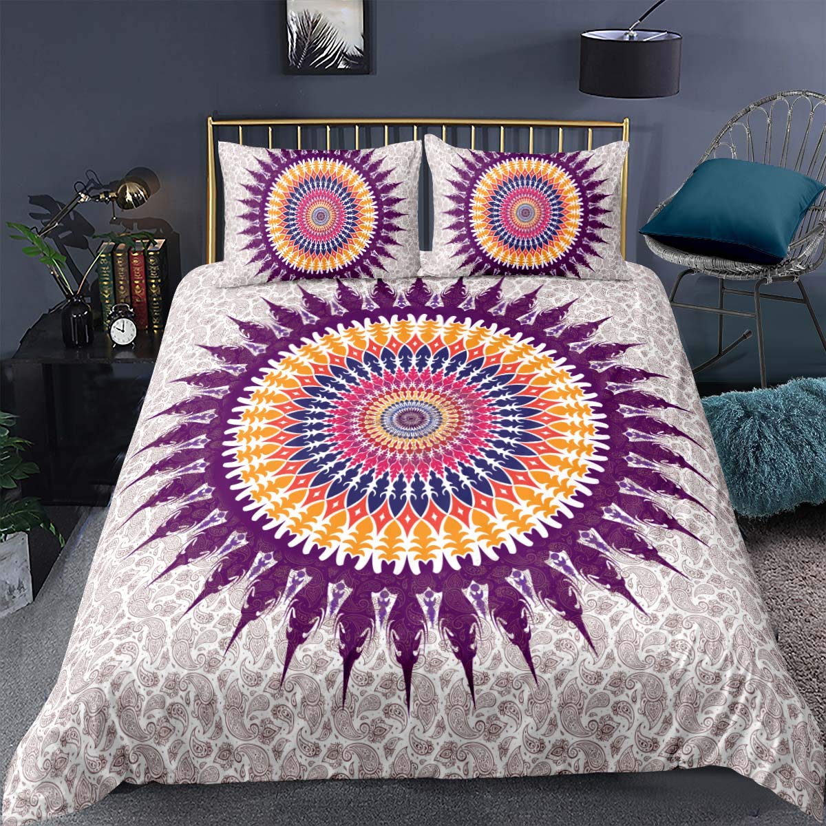 Loussiesd Boys Uksx1588lyp Paisley Flower Comforter Cover King Size Exotic Style Duvet Cover 3 Piece Bed Cover Mandala Comforter Cover Indian Home Floral Bedroom Bedspreads Sets With 2 Pillow Shams Zipper Ties