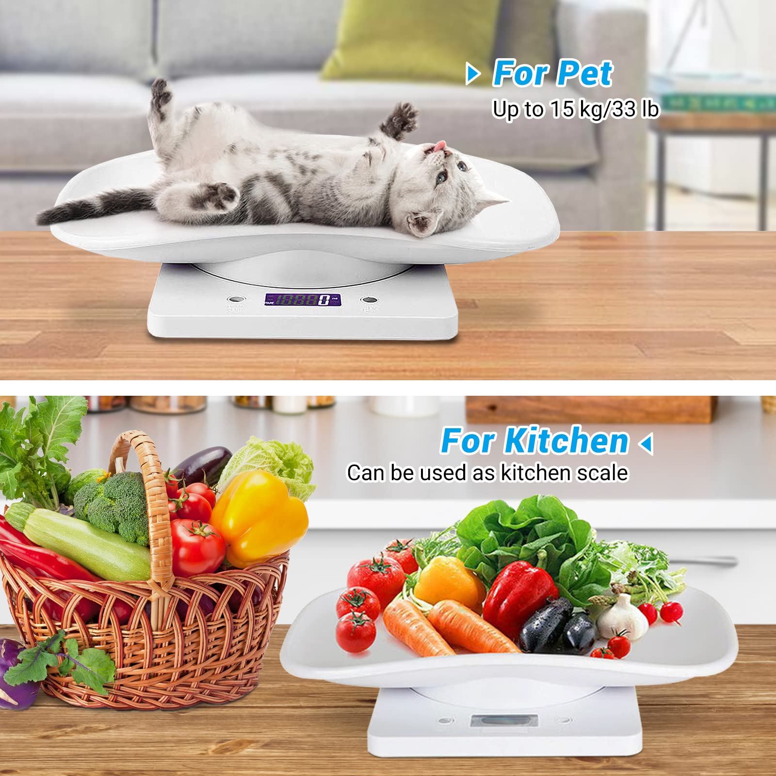 Bilancia elettronica per cuccioli, per gatti, 15 kg, per frutta e verdura, con metro a nastro, per gattini, cuccioli, criceti, uccellini, conigli