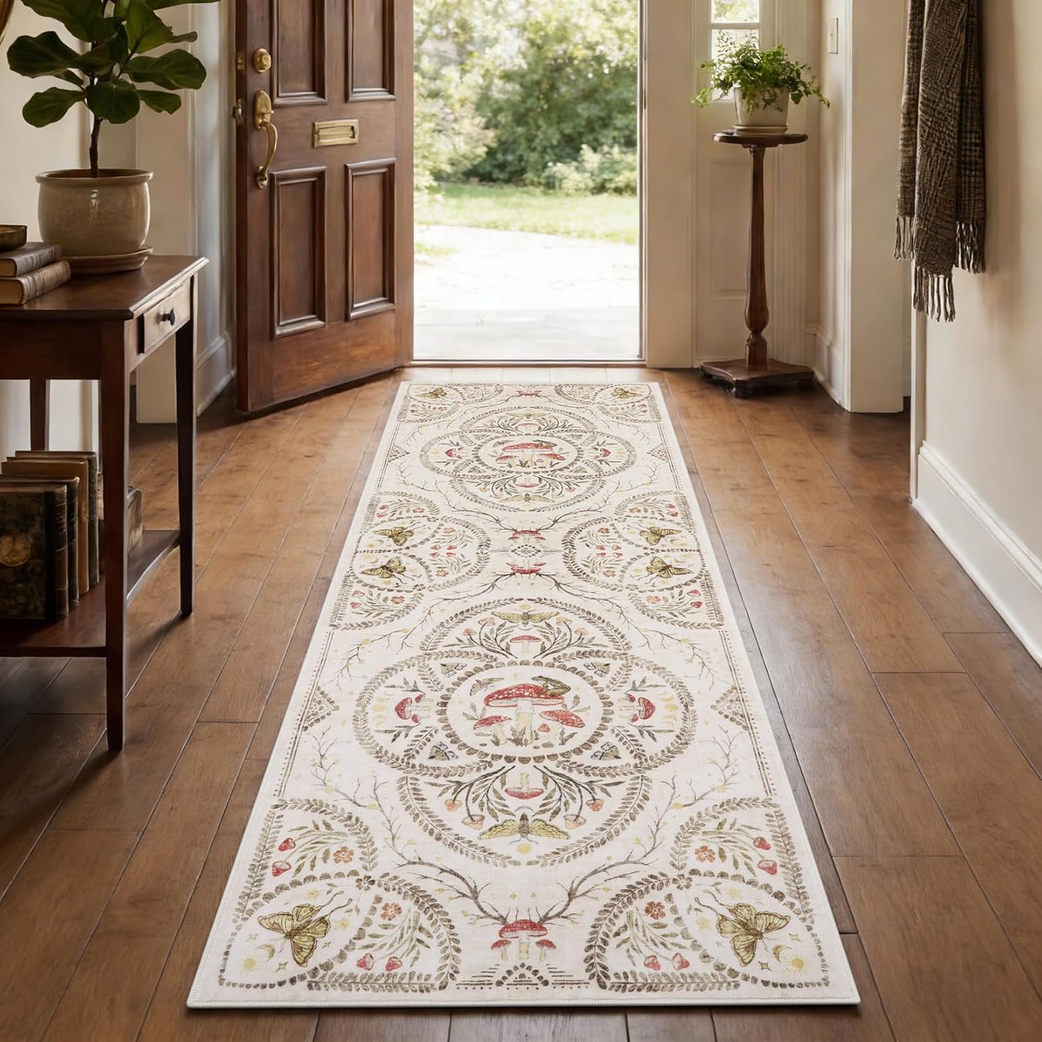 Garvee Mushroom 2x6 Runner Rug for Hallway, Dark Academia Gothic Rugs, Non Slip Washable Low Pile Kitchen Carpet with Rubber, Bug Entryway Rugs Stain Resistant for Bedroom Laundry Room, Beige