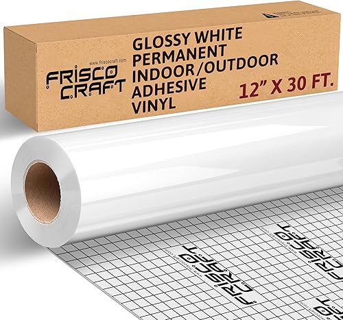 Frisco Craft Vinilo permanente blanco brillante, rollo de vinilo blanco, permanente para exteriores, resistente al agua y a la intemperie, con