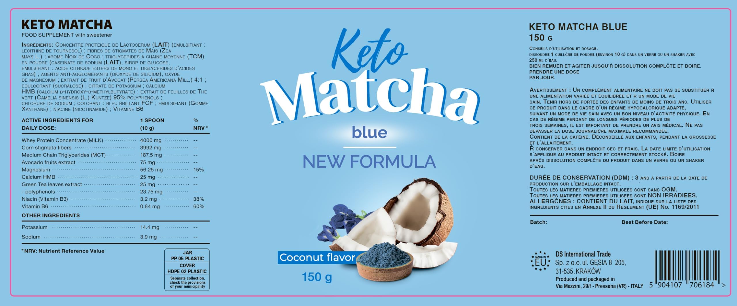 Keto Matcha Blue (150 g.) Poudre avec L-Carnitine