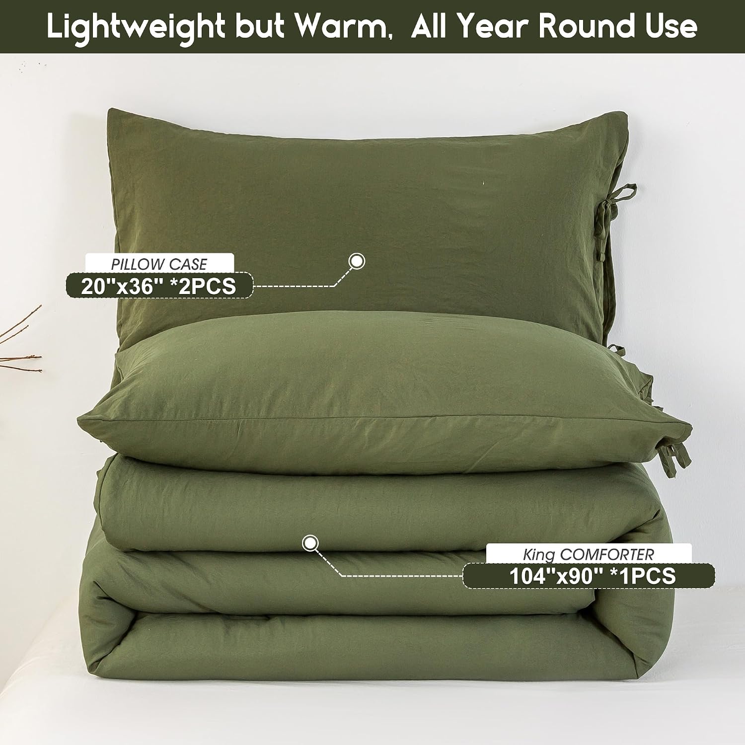 Ultra-Soft King Size Comforter Sets - Cozy Polycotton Fabric - 1 Fluffy Down Alternative Comforter & 2 Pillowcase - All Season Lightweight but Warm Comfy Bed Blanket Quilt Dark Olive Green