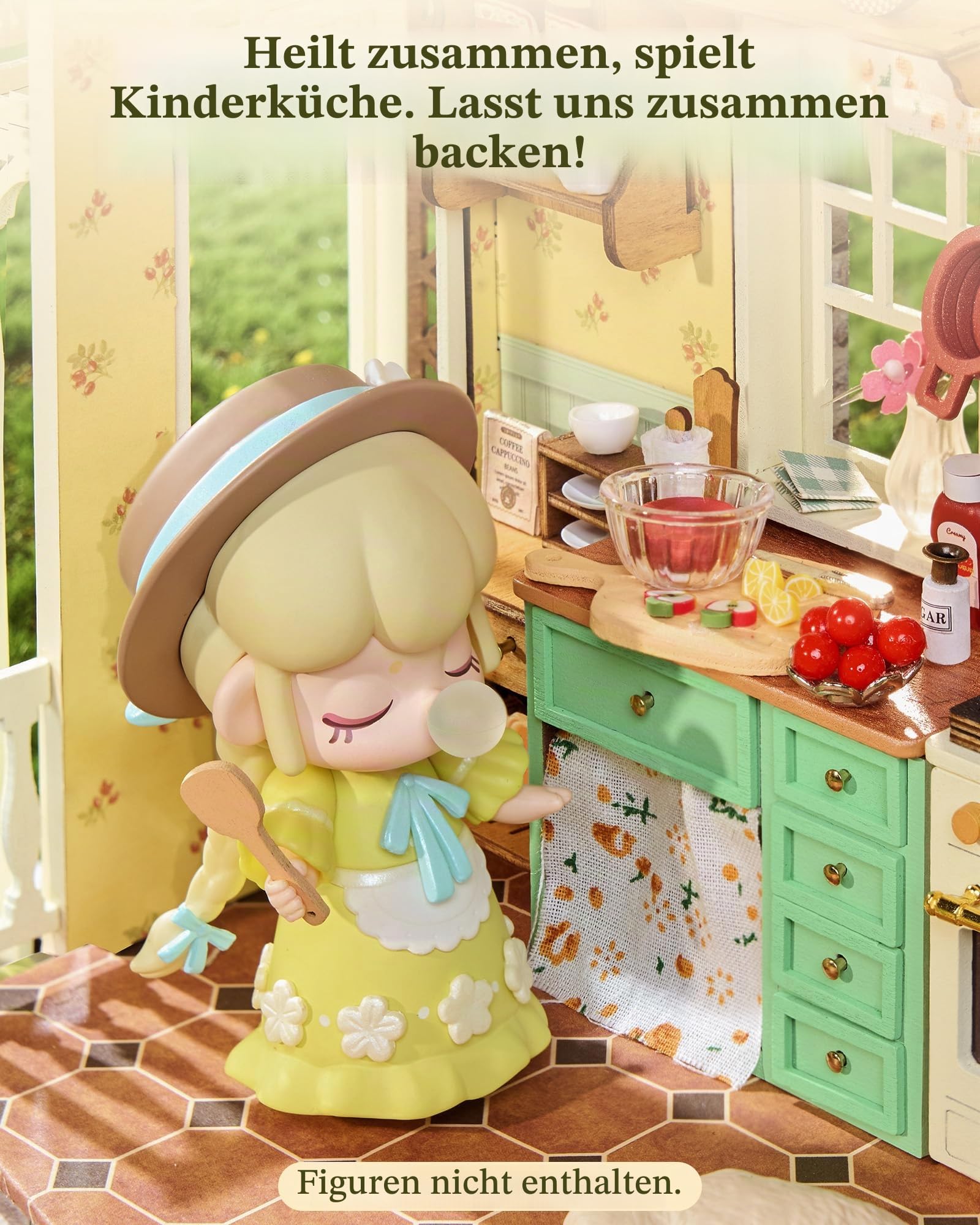 Rolife DIY Miniatur Haus Bausatz für Erwachsene, Sonnenlicht Bauernhaus Küche, Cottage Stil Holz Puppenhaus, Modellbausatz mit LED-Leuchten, Geburtstag Weihnachten Geschenk für Frauen