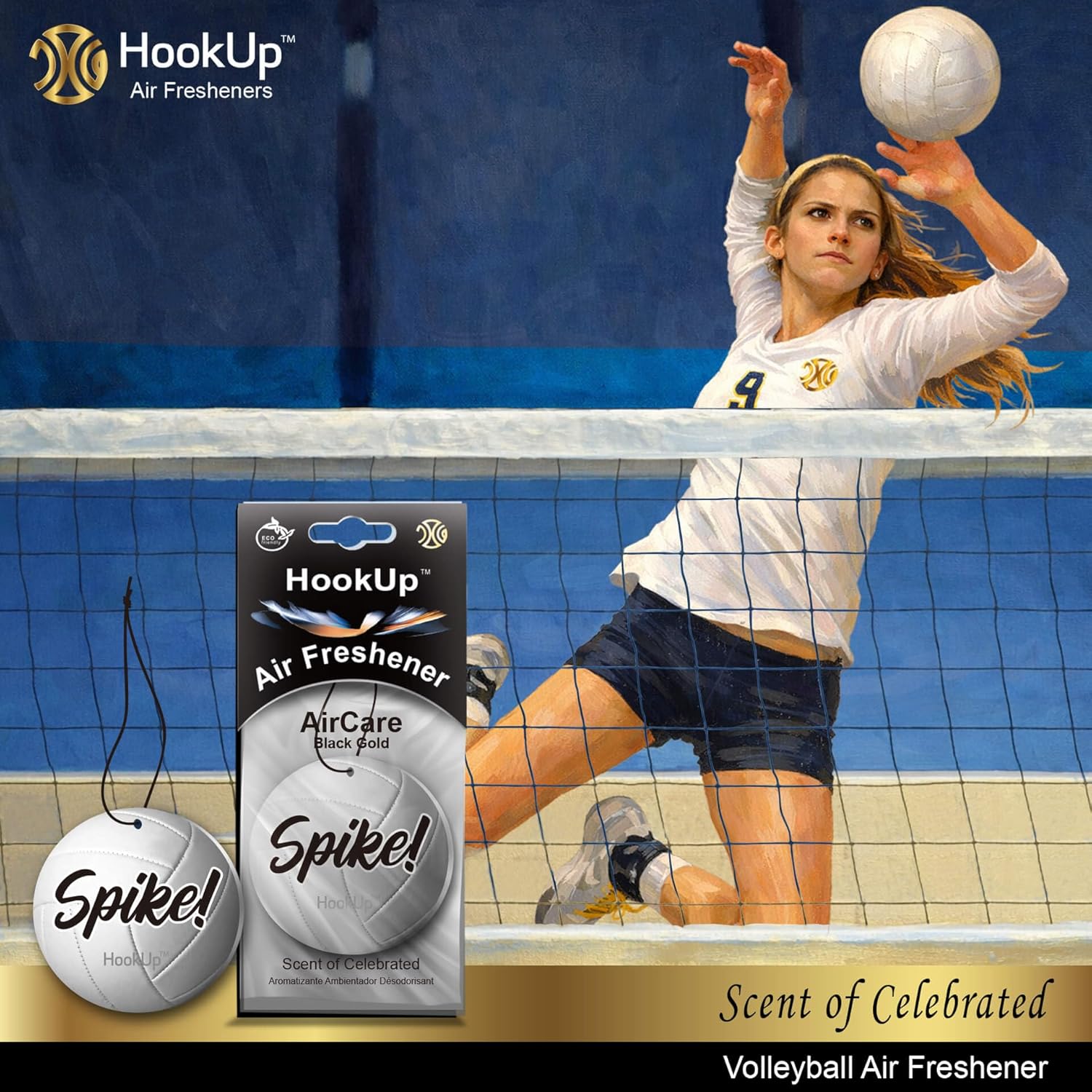Volleyball Car Air Freshener by HookUp - 40 Pack - Black Gold Scent (Extra Strong) | Unique Volleyball Gift for Players, Coach, Fans | Hanging Car Accessory with Long Lasting Fresheners Smell
