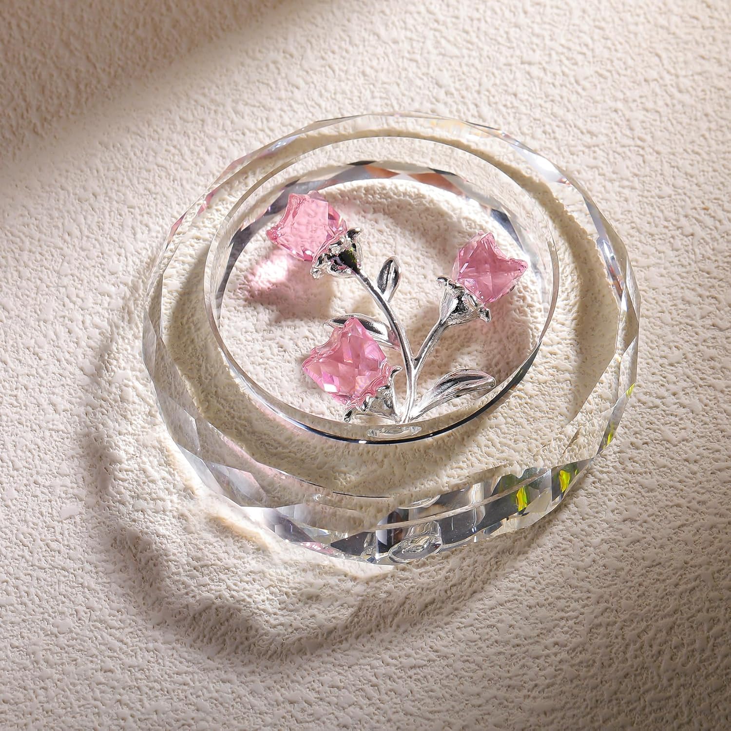 Crystal Pink Roses Bouquet Figurines, Glass Rose Flowers Romantic Gifts for Her Women - Crystal Forever Rose Flower Decor for Valentines Mothers Day Anniversary - Image 3