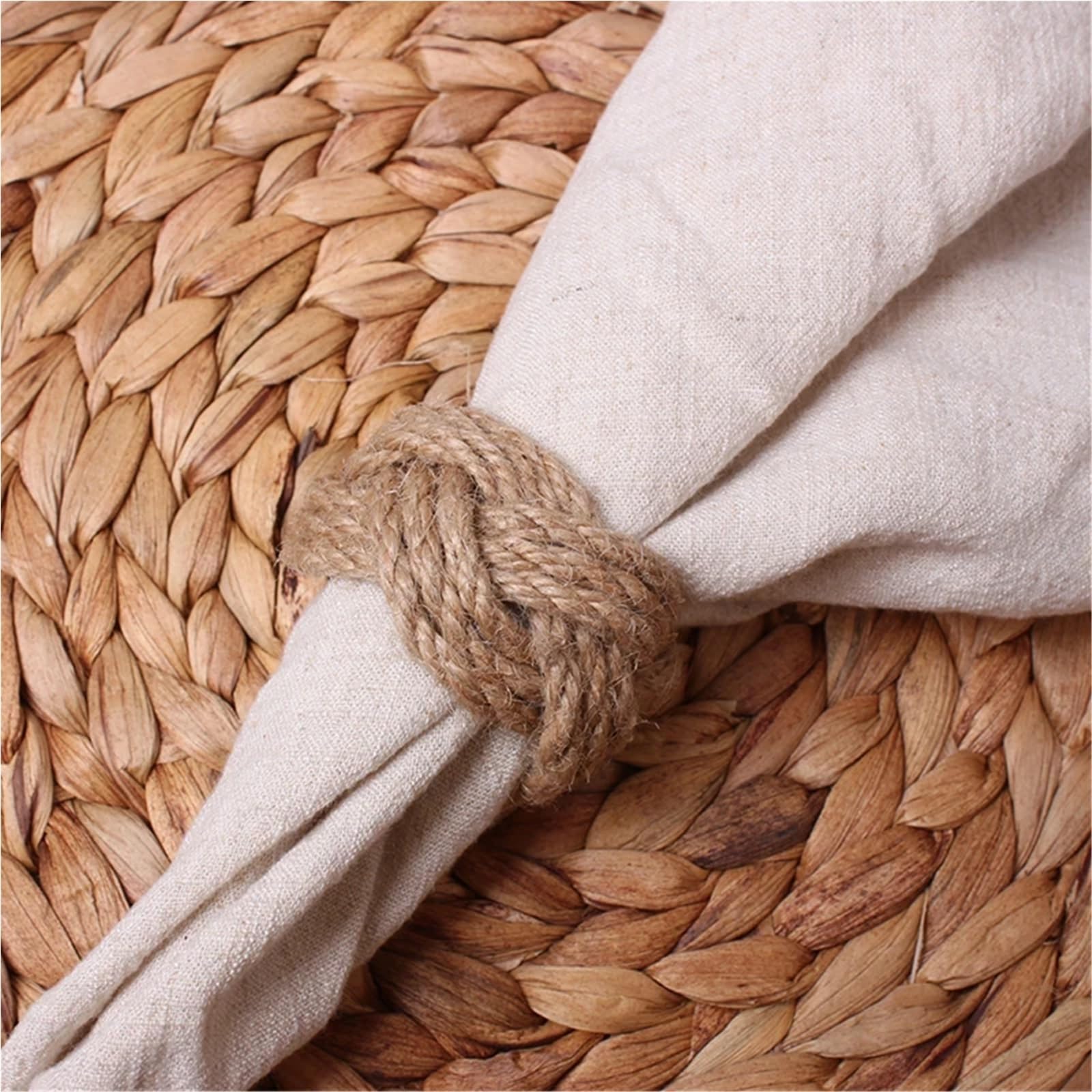 Lot de 32 ronds de serviette tissés en lin naturel marron fait à la main pour décoration de table de mariage ou d'anniversaire