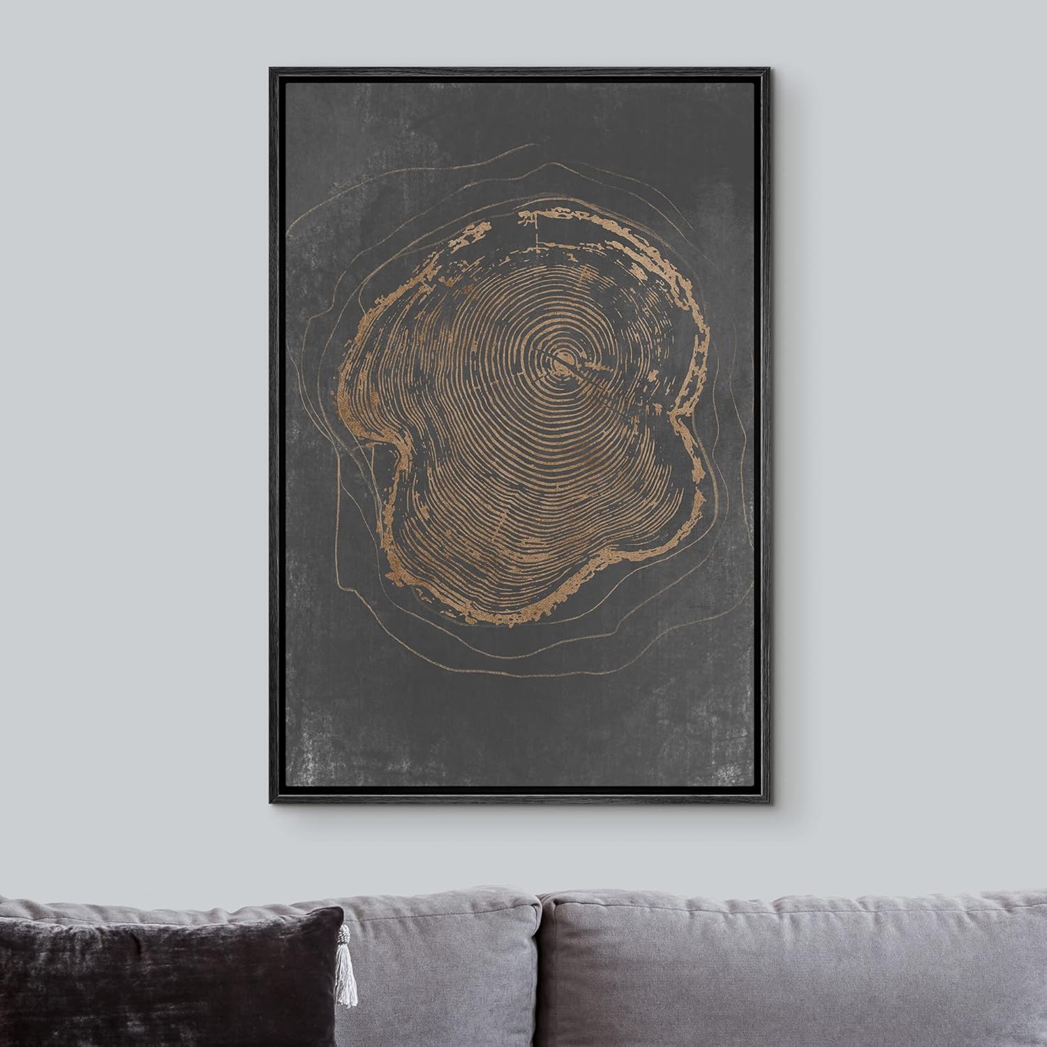 IDEA4WALL Framed Canvas Print Wall Art Brown Gray Country Wood Forest Tree Ring Nature Wilderness Illustrations Modern Art Rustic Abstract Relax/Calm for Living Room, Bedroom, Office - 24"x36" Black