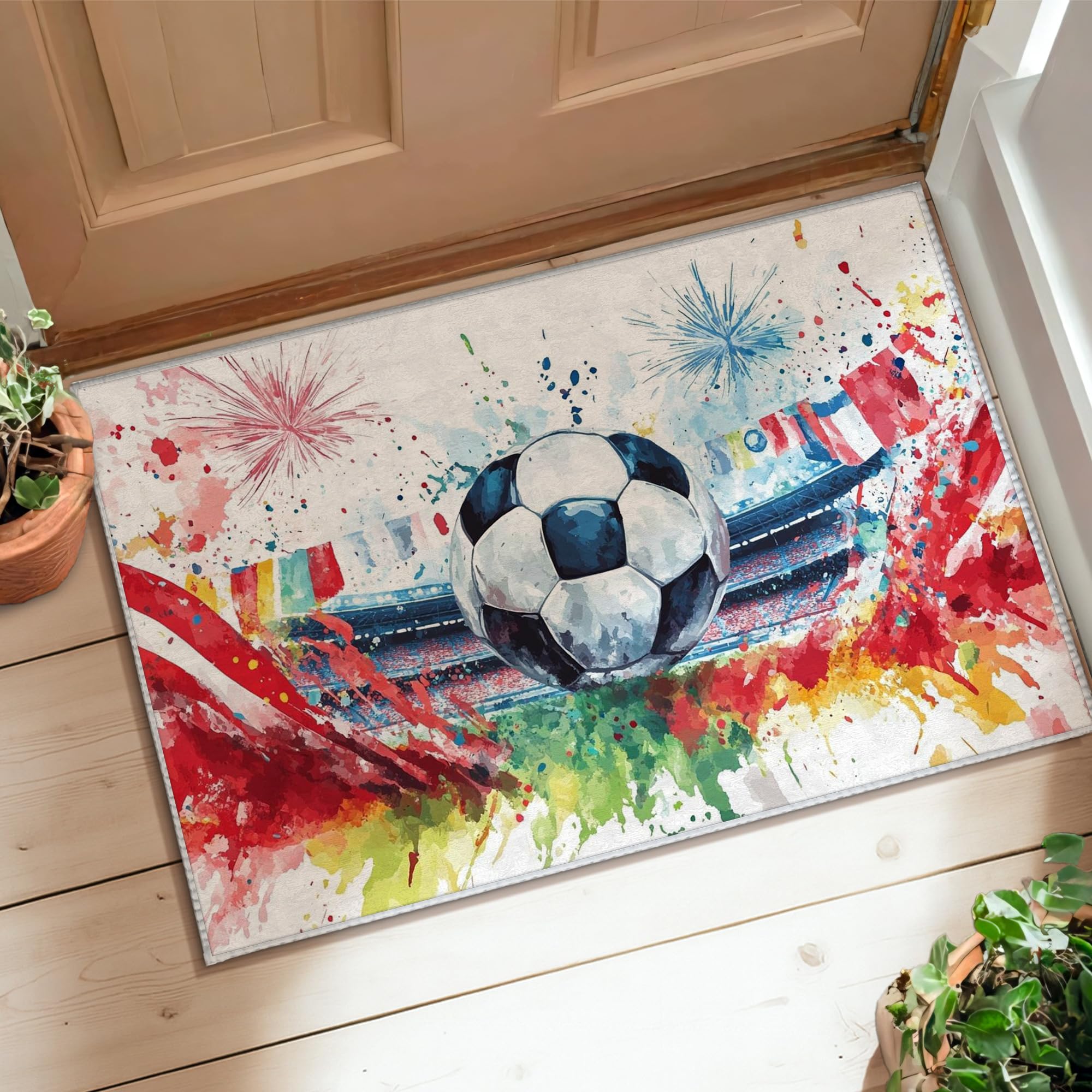 Tapis de football 0,6 x 0,9 m antidérapant rouge pour chambre et entrée