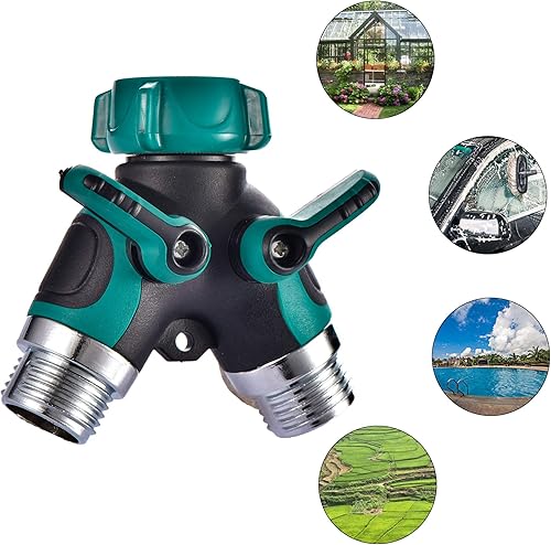 Miniatura 6 de Divisor de manguera de 2 vías y conector en Y con cómodo agarre de goma y parte superior giratoria de 360  de conexión rápida para manguera de