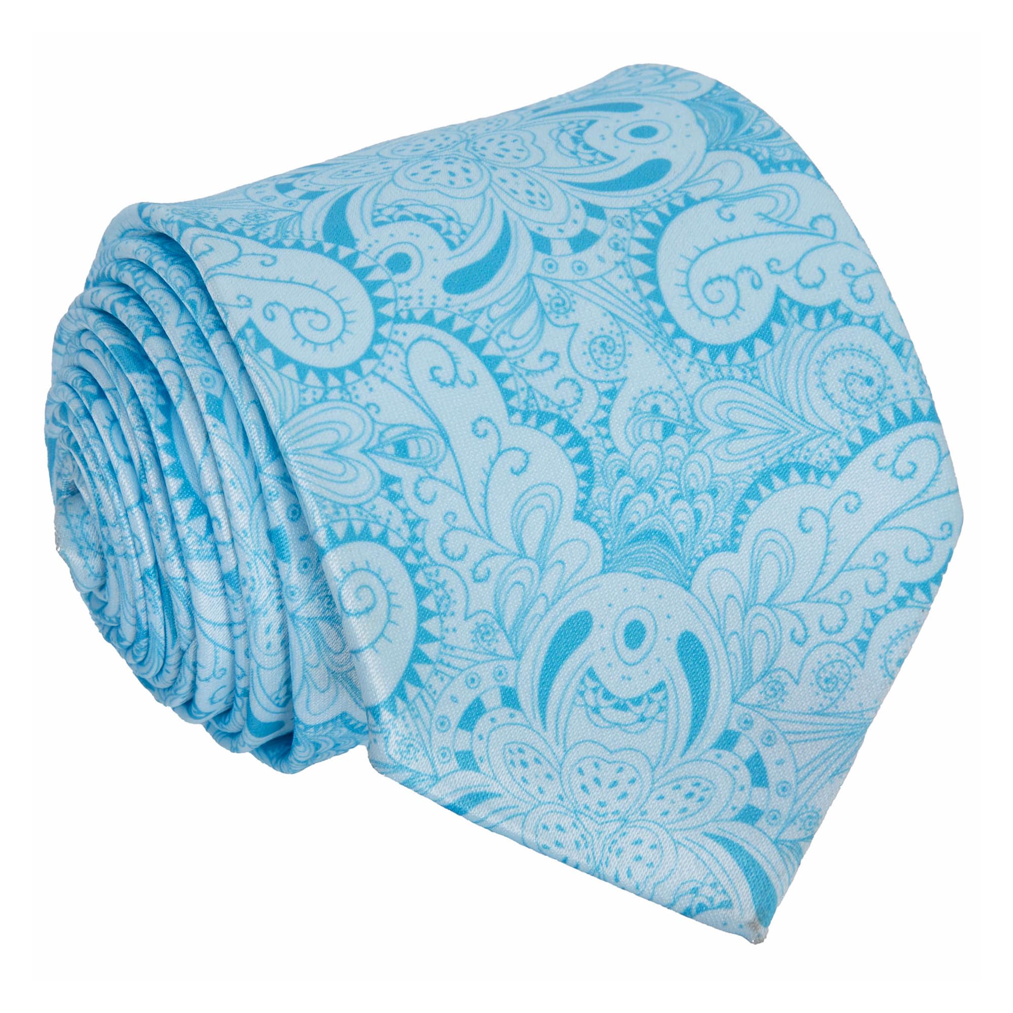 Sky Blue Paisley Micro Satin Tie for Men-image-20