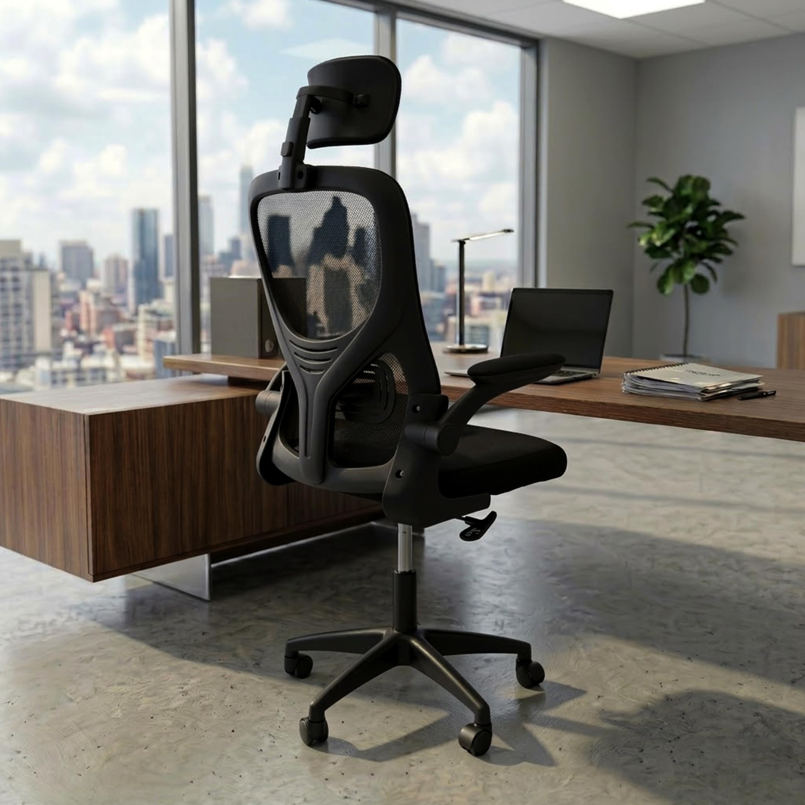 NORMAN JR Black | High Back Imported Mesh Fabric Boss Office Chair | Y Design Ergonomic Back Support | 2D Aero Design Adjustable Armrests | Synchro Tilt Lock Mechanism | Adjustable Lumbar