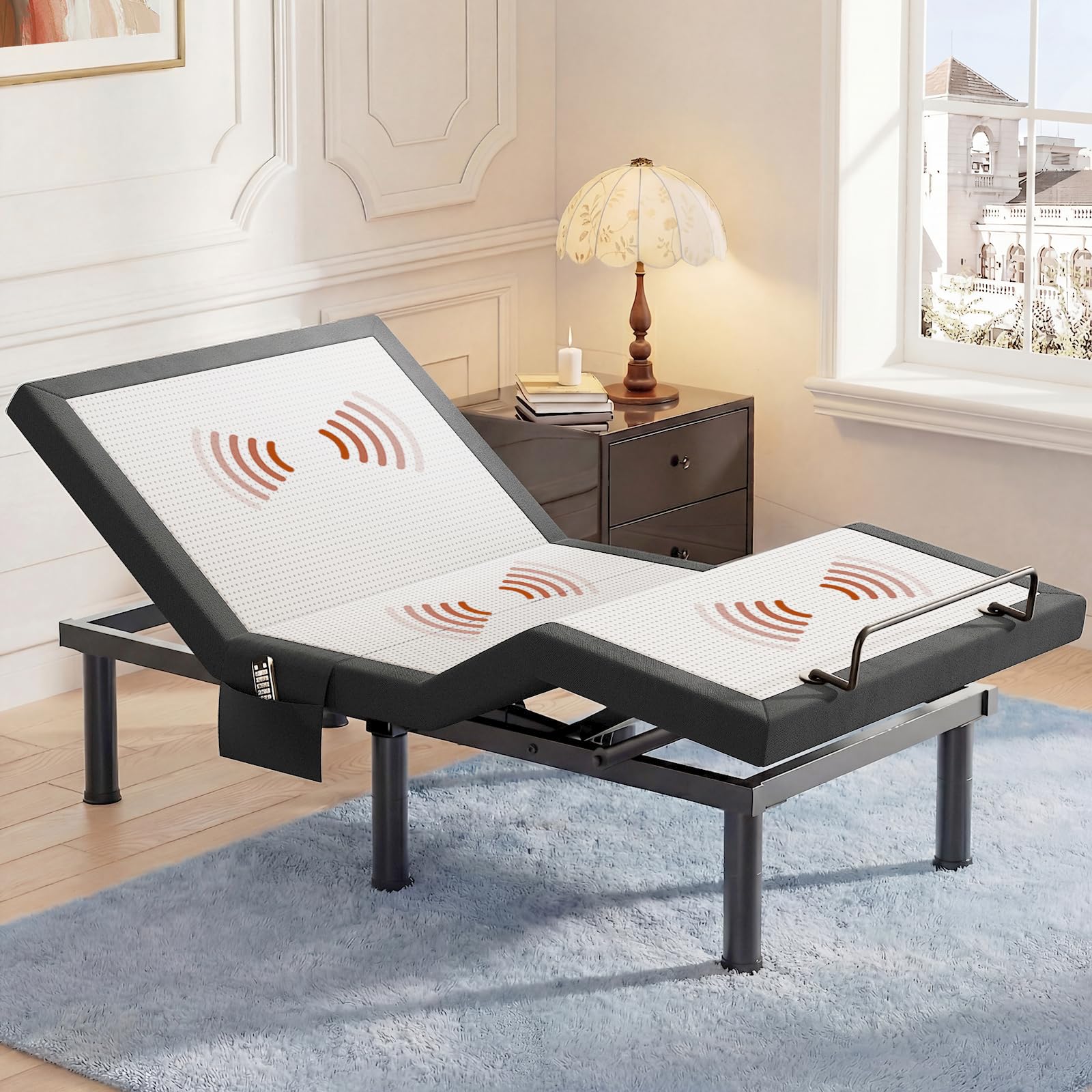 Tami Tami T600 Adjustable Bed Base with Massage & Remote, Syncable Adjustable Bed Frame Twin XL with Head & Foot Incline, Zero Gravity, Nightlight,