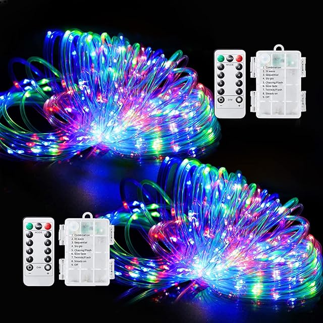 2 Pack LED Rope Lights, UvBang 49ft 150LED Battery Powered Fairy String Lights with Remote, Waterproof 8 Modes Color-Changing DIY Outdoor Indoor Decoration for Home Garden Wedding Party Christmas