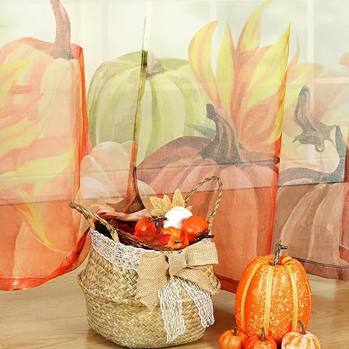 Miniatura 6 de Alishomtll Cortinas traslúcidas de otoño de 63 pulgadas de largo, juego de 2 paneles de cortinas de otoño, decoración de pared, cortinas