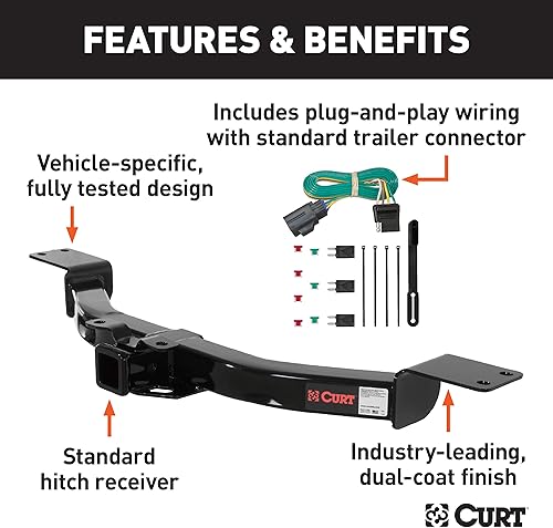 Miniatura 3 de CURT 99313 Enganche de remolque Clase 3, receptor de 2 pulgadas, arnés de cableado de 4 pines, Buick Enclave, Chevy Traverse, GMC Acadia