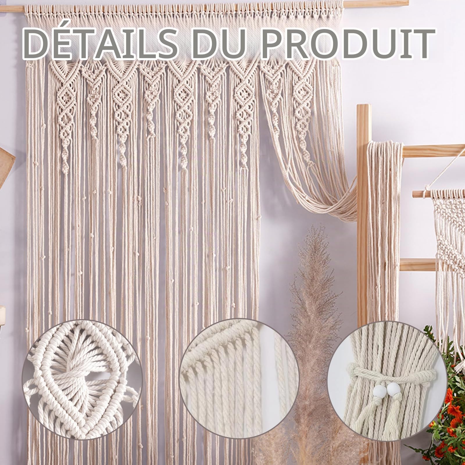 Rideau en Macramé, Tenture Murale en Macramé 100x200 Cm Rideau Boho Fait à La Main Tenture Murale Boho Macramés Rideaus De Porte Rideauxs Bohos pour La DéCoration Murale De La Maison