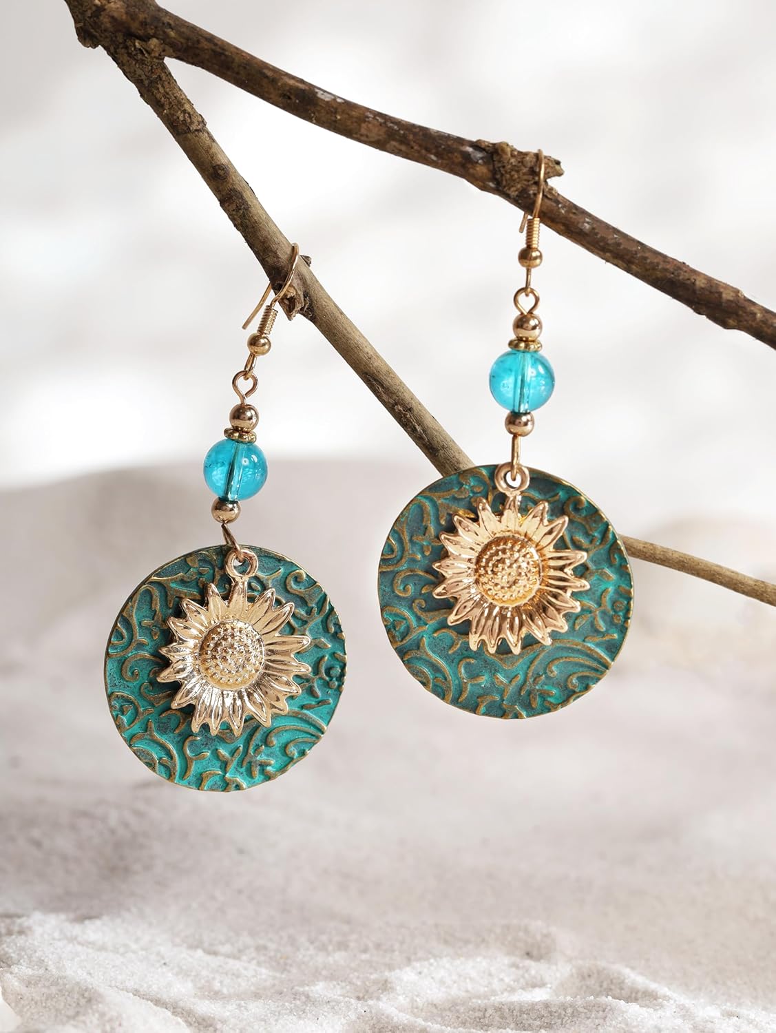 MINACHI Ethnic Vintage Bohemian Retro Antique Turquoise Color Theme Dangle Drop Earrings, Boho Jewelry Gift for Women - Image 4
