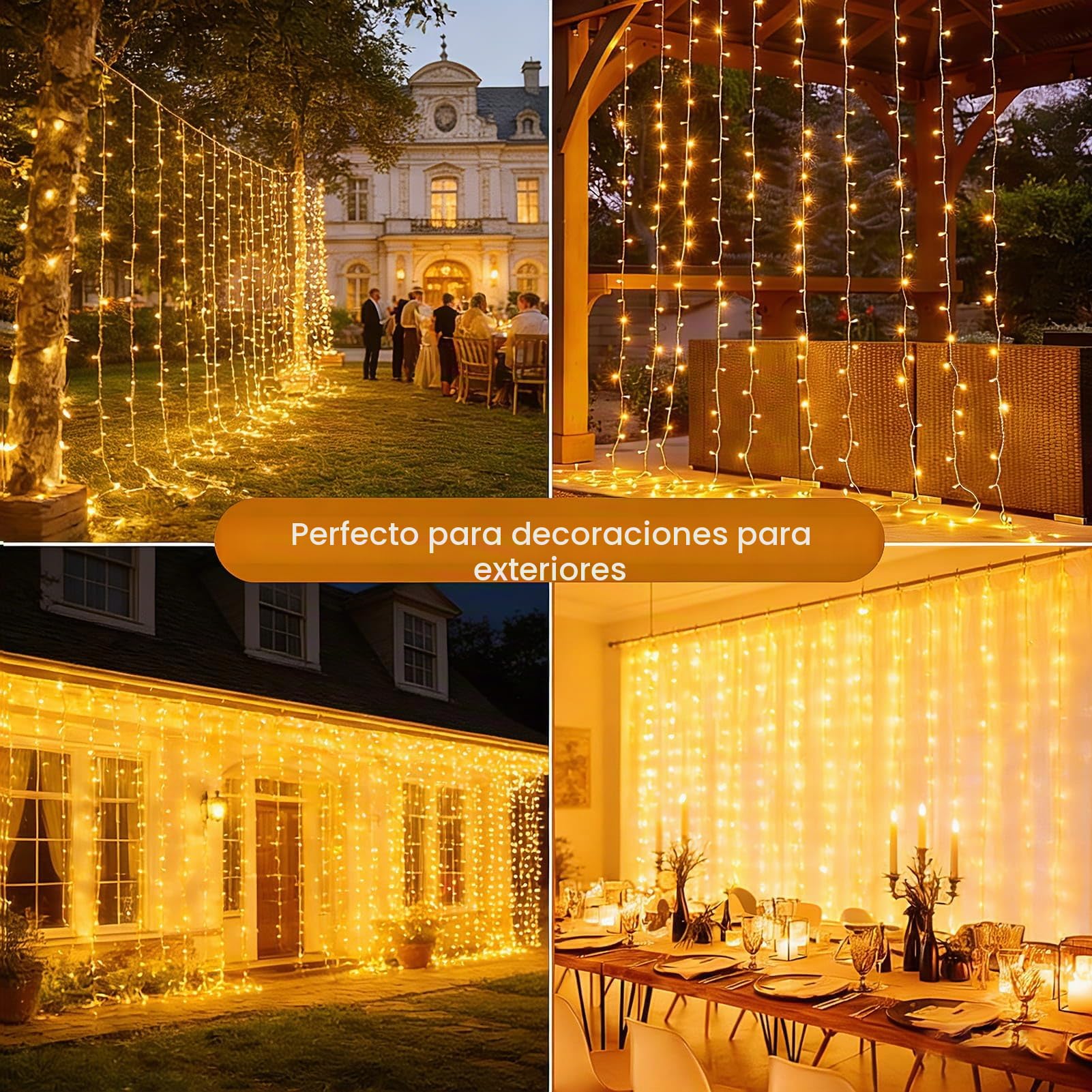 yowin Cortina de Luces 600 LED 6mx3m Luces Navidad con Enchufe, Temporizador, 8 Modos Impermeable Cascada Luces para Exterior Balcon Jardín Terraza Escaparates Interior Decoración - Blanco Cálido