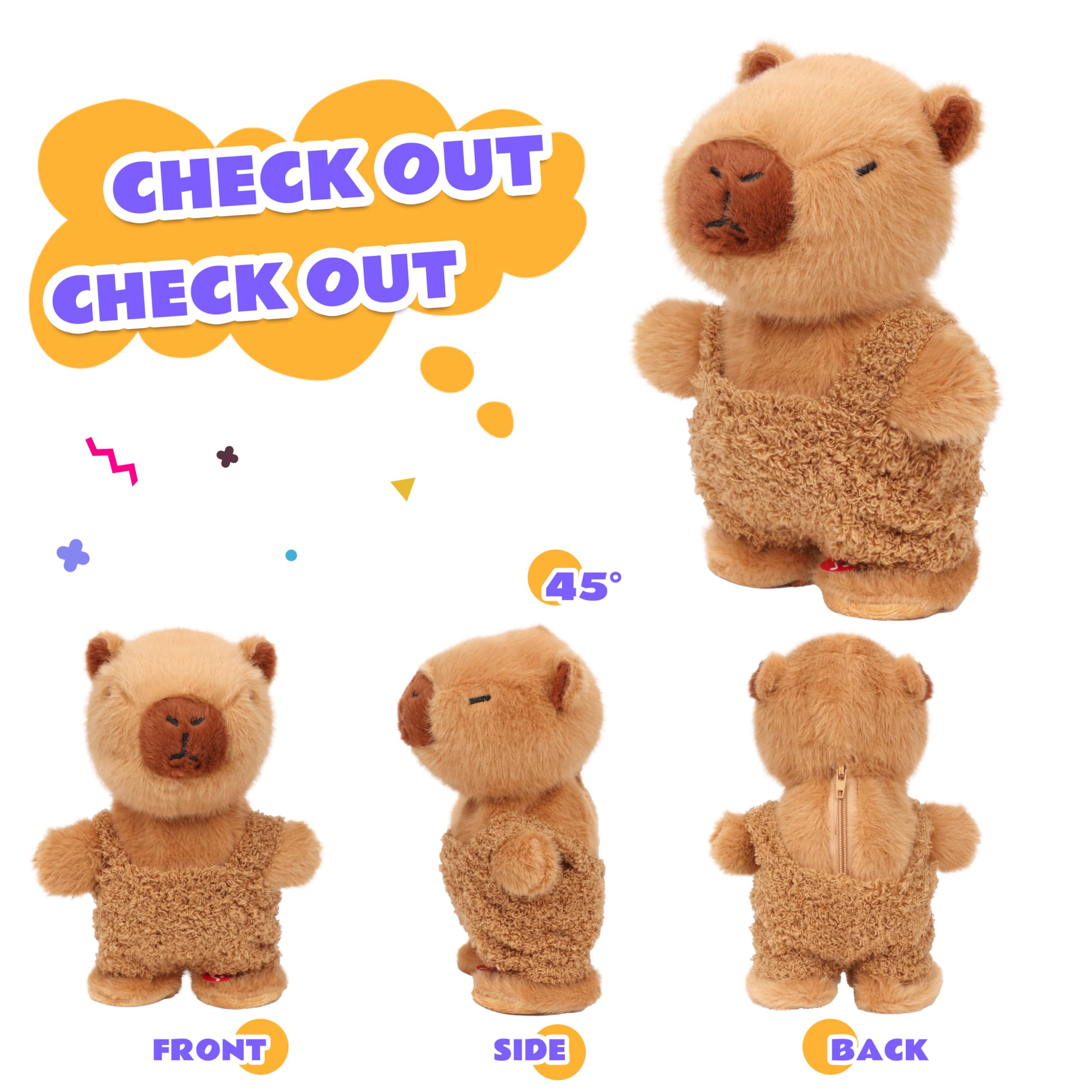 Easfan Talking Capybara Repeats What You Say Walking Singing Stuffed Animal Electric Interactive Plush Toy Funny Animated Toy Mimicking Speaking Birthday for Kids Toddlers,9''