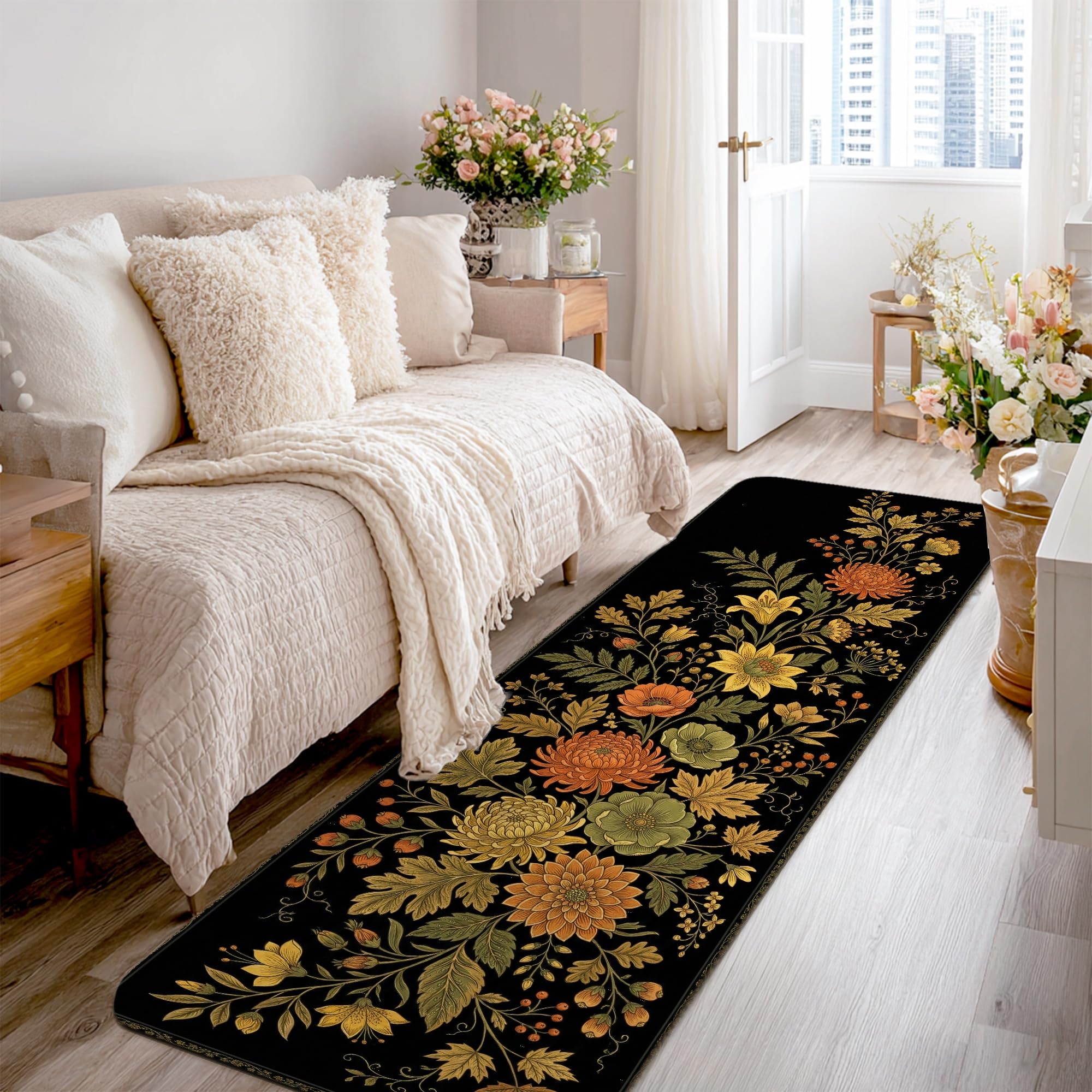 Tapis de couloir antidérapant et lavable motif feuilles d'automne pour sécuriser l'entrée