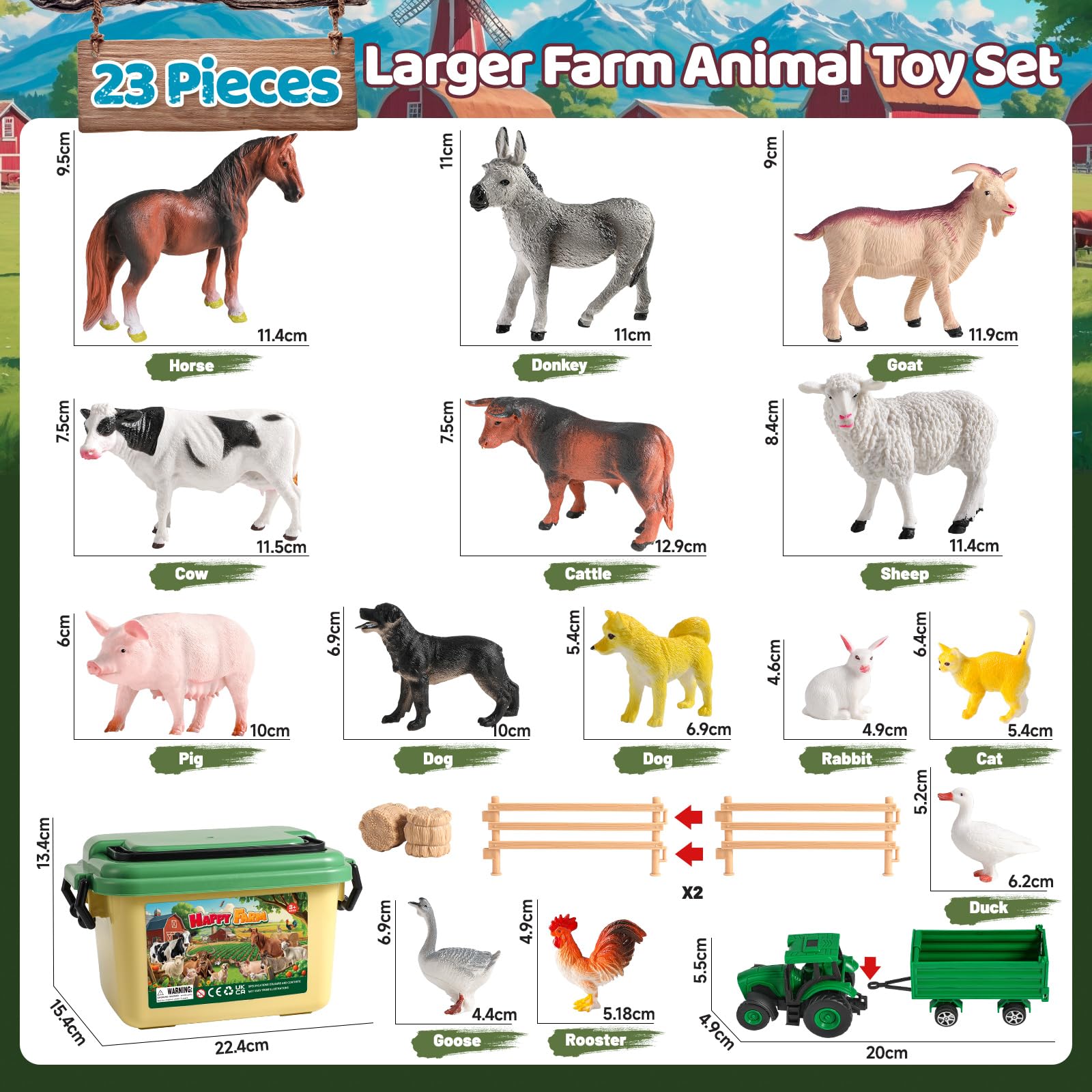 KNASON Farm Animals Toys for Kids,23PCS Farm Toys Set including Realistic Animal Figures,Tractor Trailer Truck Toy and Assemble Fence,Educational Farmyard Play Sets for Kids Toddler 3 4 5 Years Olds - Image 2