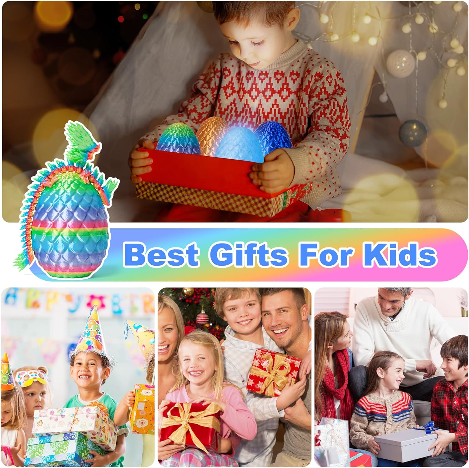 3D Printed Dragon Eggs with Dragon Inside, Easter Mystery Dragon Egg Articulated Crystal Dragon Fidget Toy, Surprise 3D Printed Dragon Egg with Wings Flying Animals Toy Easter Basket Stuffers 4PCS(C)