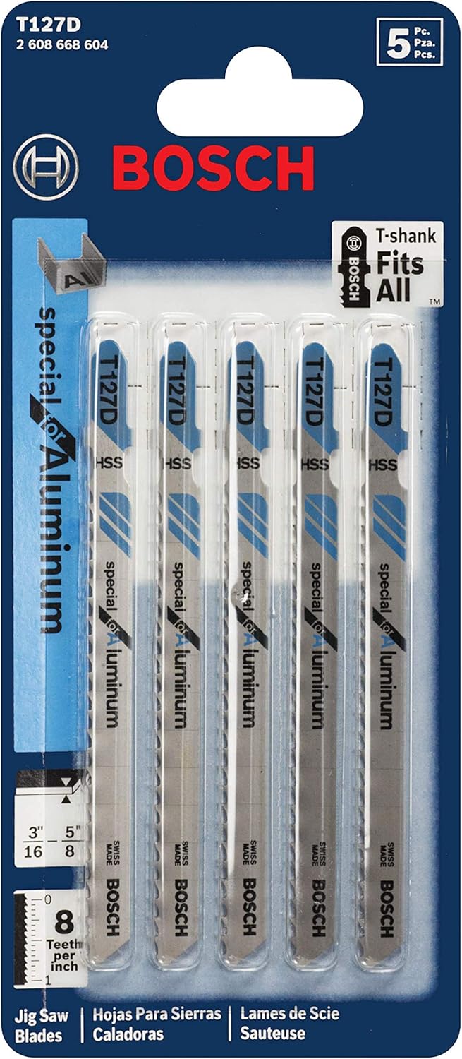 Bosch T127D 5 pc. 4 in. 8 TPI Special for Aluminum T-Shank Jig Saw Blades