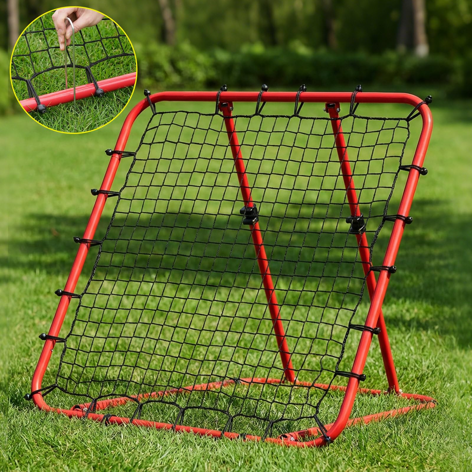 LARMNEE Reboteador de Fútbol con Ángulo Ajustable 0°-75°, Red de PE, Entrenamiento Portátil