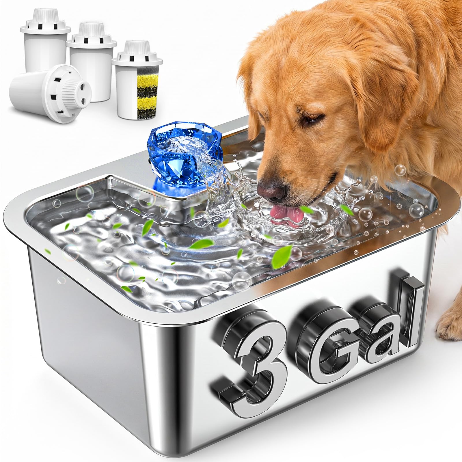 Fontaine à eau pour chien anti bactéries, grand réservoir 10L inox