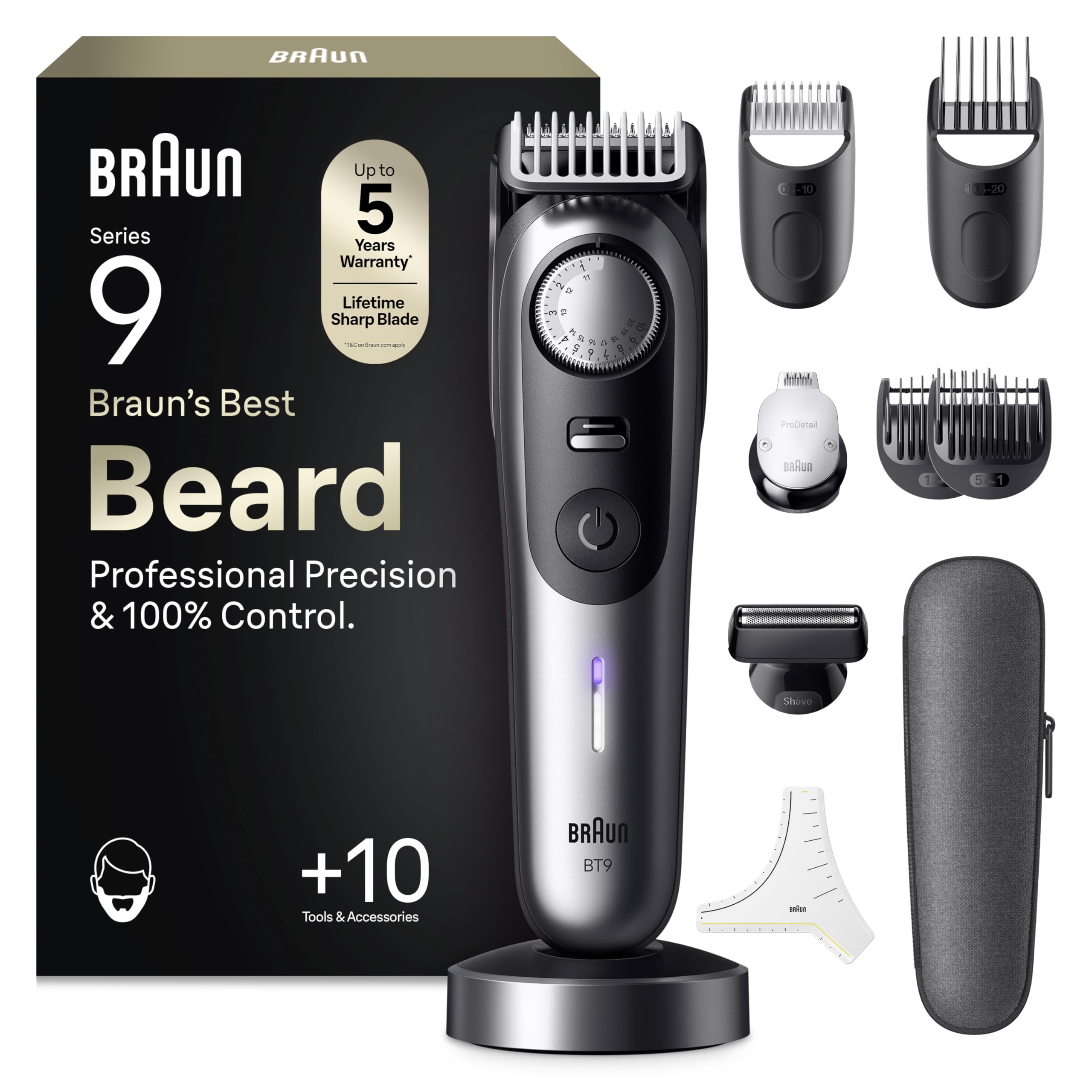 Braun Series 9 Beard Trimmer for Men BT9545 10-in-1 Grooming Kit ProBlade