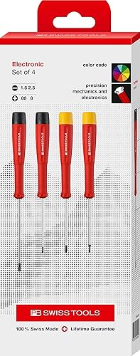 PB Swiss Tools Juego de destornilladores electrónicos de precisión PB 8620.CBB | 100% fabricado en Suiza, juego de destornilladores pequeños de 4