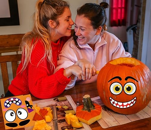 Miniatura 7 de MISS FANTASY Calcomanías decorativas de calabaza de Halloween, 30 hojas de calcomanías de cara de calabaza para decoración de calabaza, calcomanías