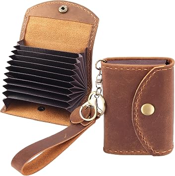Genuine Leather Credit Card Wallet Holder,Credit Card Organizer for Women Men,Small Coin Purse Wallet Keychain,brown