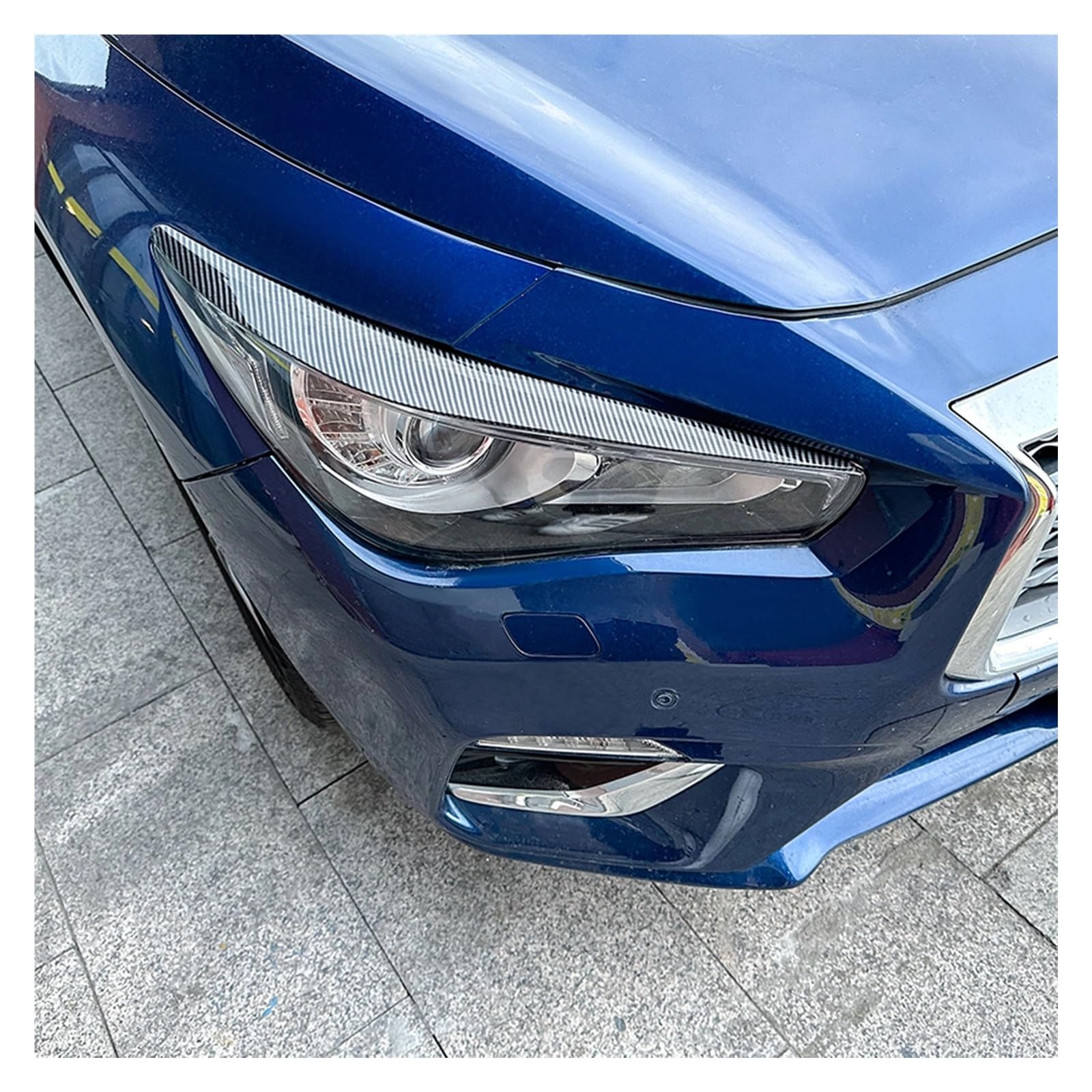 Naklejka na przedni reflektor, 2 sztuki, osłona lampy, powieka, brwi, Compatible With Infiniti, Q50 2014-2023(Carbon Fiber Look)