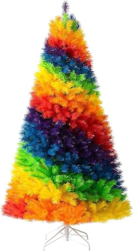 Treetopia Árbol de Navidad artificial de unicornio arcoíris Perfil completo sin iluminación de 4 pies con 363 puntas de ramas y soporte blanco de