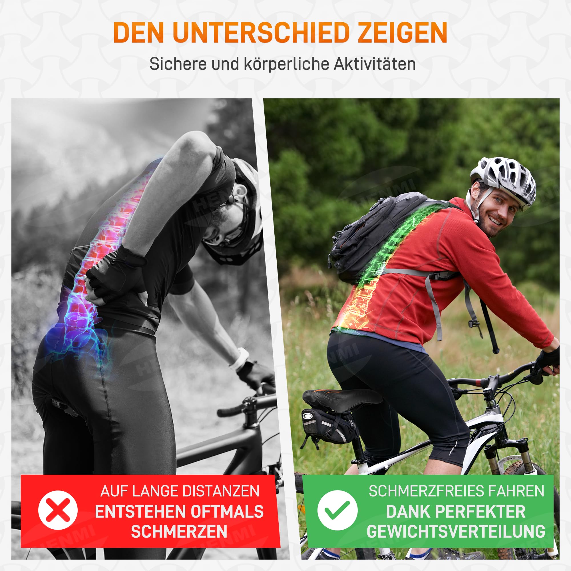 HENMI Selle de vélo pour homme et femme - Douce, confortable, respirante - Absorbe les chocs - Ergonomique - Pour VTT, trekking, vélo électrique