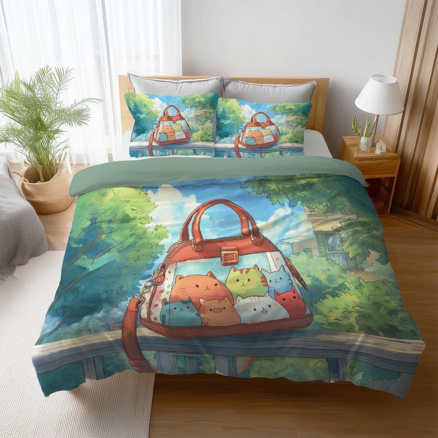 Luksusowa kolorowa torebka ze świeżym kotem poszewka na kołdrę 292 cm x 236 cm zestaw pościeli z mikrofibry jakość hotelowa odporna na blaknięcie poszewka na kołdrę poszewka na poduszkę 2 w zestawie